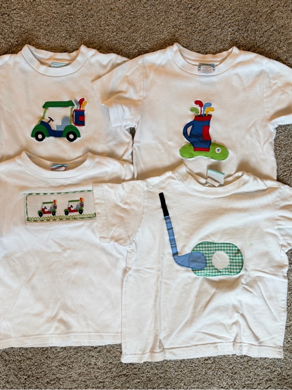 Kids White Golf Appliqué Tee - Set of Four